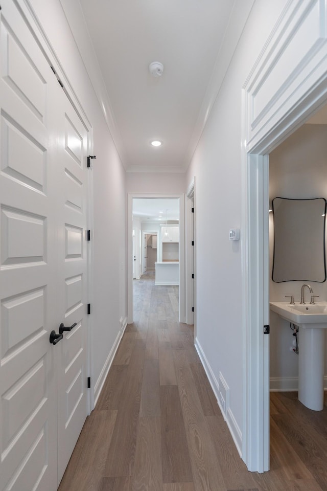 3168 Long Branch Cir, Franklin, TN 37064 - hall featuring wood finished floors, ornamental molding, and baseboards