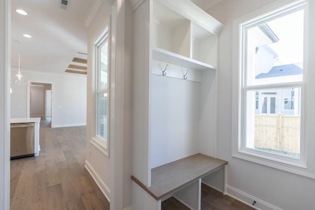 3168 Long Branch Cir, Franklin, TN 37064 - mudroom with wood finished floors, recessed lighting, and baseboards