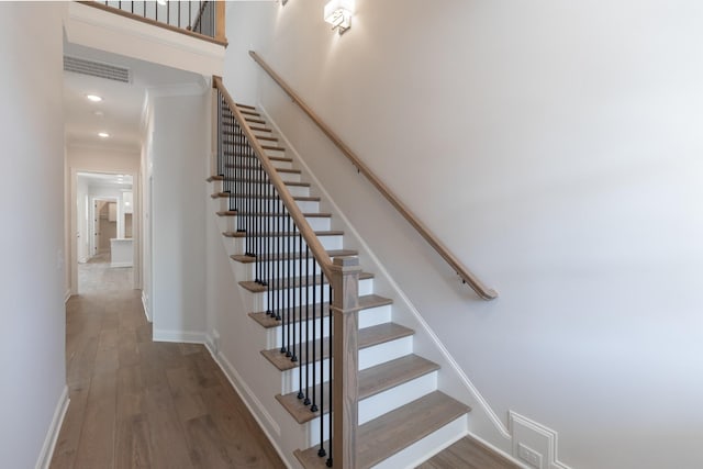 3168 Long Branch Cir, Franklin, TN 37064 - stairway featuring wood finished floors, baseboards, and recessed lighting