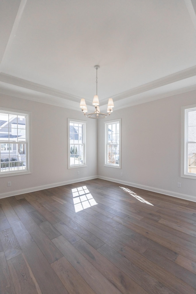 3168 Long Branch Cir, Franklin, TN 37064 - empty room with a chandelier, baseboards, dark wood-style floors, and a raised ceiling