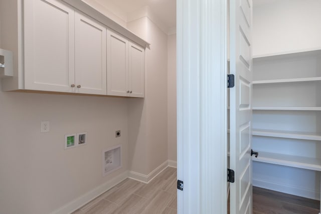 3168 Long Branch Cir, Franklin, TN 37064 - laundry room with electric dryer hookup, light wood finished floors, washer hookup, cabinet space, and baseboards