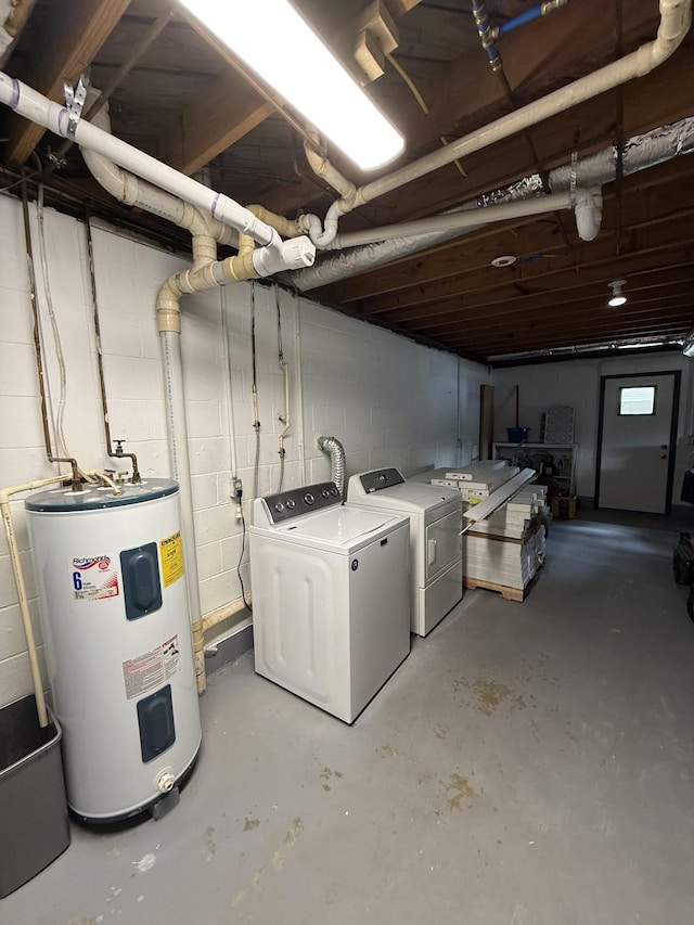 1704 Deer Hollow Dr W, Lawrenceburg, TN 38464 - unfinished basement with electric water heater, washer and dryer, and concrete block wall