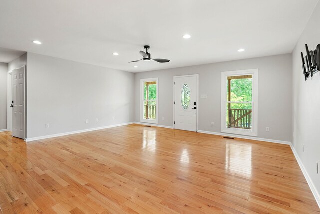 2952 Carters Creek Station Rd, Columbia, TN 38401 - unfurnished living room featuring ceiling fan, healthy amount of natural light, light wood-type flooring, recessed lighting, and baseboards