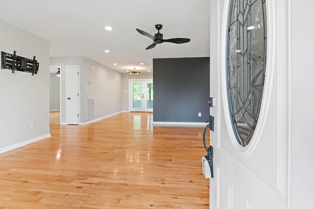 2952 Carters Creek Station Rd, Columbia, TN 38401 - foyer entrance with a ceiling fan, recessed lighting, light wood-style flooring, and baseboards
