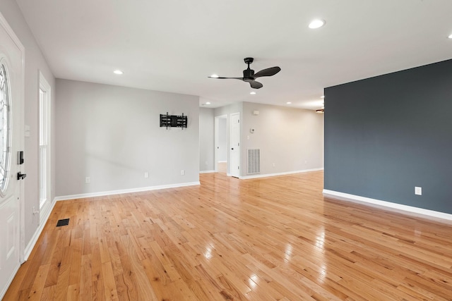 2952 Carters Creek Station Rd, Columbia, TN 38401 - spare room featuring a ceiling fan, recessed lighting, light wood-style flooring, and baseboards