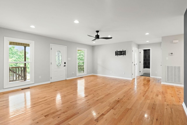 2952 Carters Creek Station Rd, Columbia, TN 38401 - unfurnished living room with recessed lighting, ceiling fan, baseboards, and light wood-type flooring