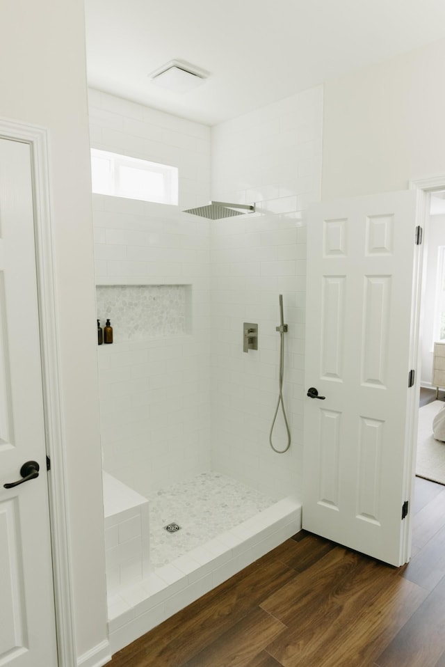 307 Fletcher Ct, Franklin, TN 37067 - bathroom with walk in shower and wood finished floors