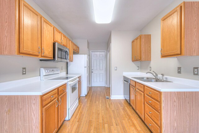 1030 Meandering Way, Franklin, TN 37067 - kitchen with stainless steel appliances, a sink, light wood-style floors, and light countertops