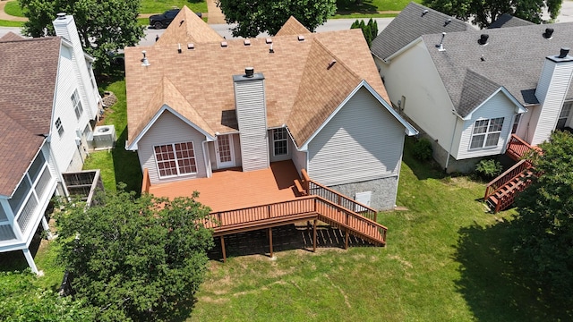 1030 Meandering Way, Franklin, TN 37067 - back of house with stairs, a chimney, a wooden deck, a yard, and central AC unit