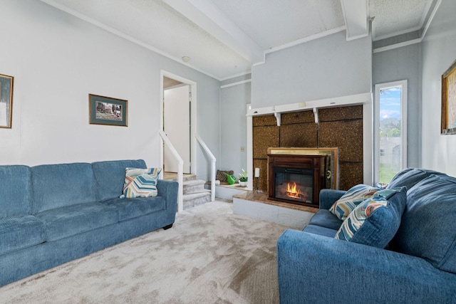 4904 Rainier Dr, Old Hickory, TN 37138 - living room with carpet floors, a tile fireplace, and ornamental molding