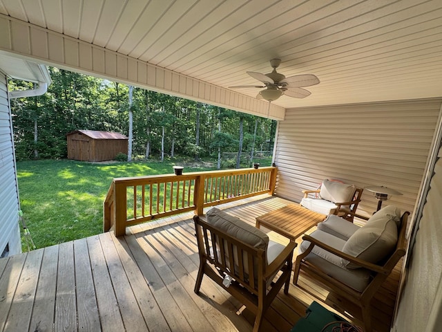 111 Stellar Ct, Clarkrange, TN 38553 - deck featuring a lawn, a ceiling fan, and outdoor lounge area