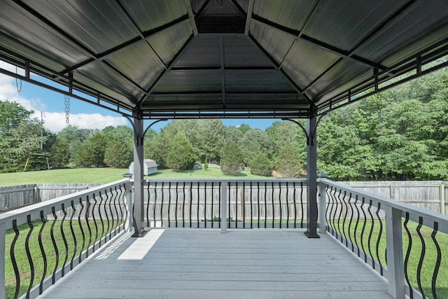1056 Orion Jones Rd, Chapmansboro, TN 37035 - deck featuring a gazebo, a fenced backyard, and view of wooded area