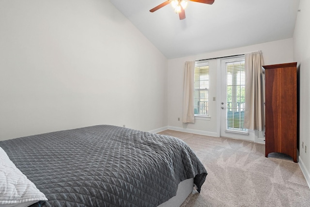 309 Seven Springs Way Unit 404, Brentwood, TN 37027 - carpeted bedroom featuring lofted ceiling, access to exterior, baseboards, and ceiling fan