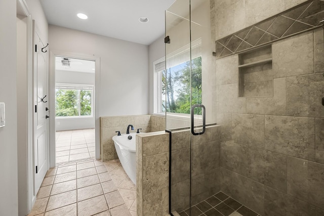 1853 Lafever Ridge Rd, Silver Point, TN 38582 - full bath with a freestanding bath, a shower stall, tile patterned floors, and recessed lighting