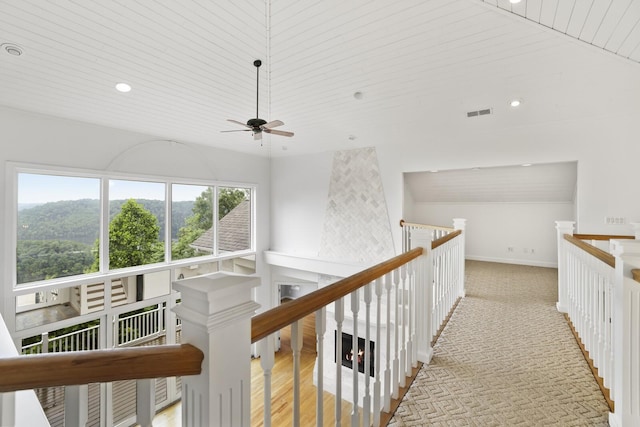1853 Lafever Ridge Rd, Silver Point, TN 38582 - hall with an upstairs landing, recessed lighting, wooden ceiling, and baseboards