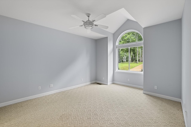 1853 Lafever Ridge Rd, Silver Point, TN 38582 - empty room featuring a ceiling fan, carpet floors, lofted ceiling, and baseboards