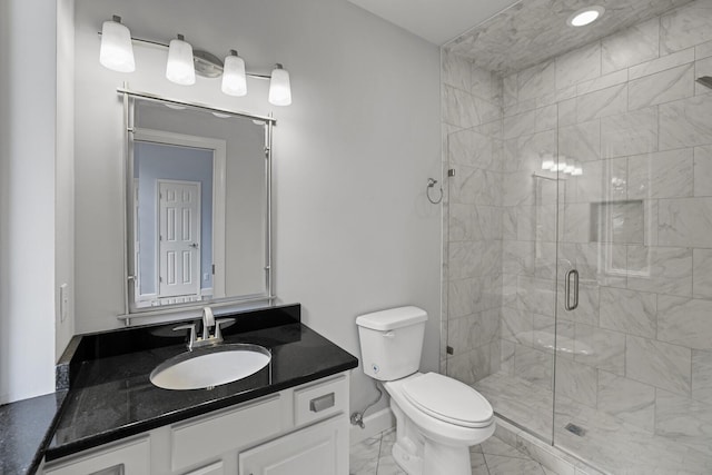 1853 Lafever Ridge Rd, Silver Point, TN 38582 - bathroom with vanity, marble finish floors, a stall shower, and toilet