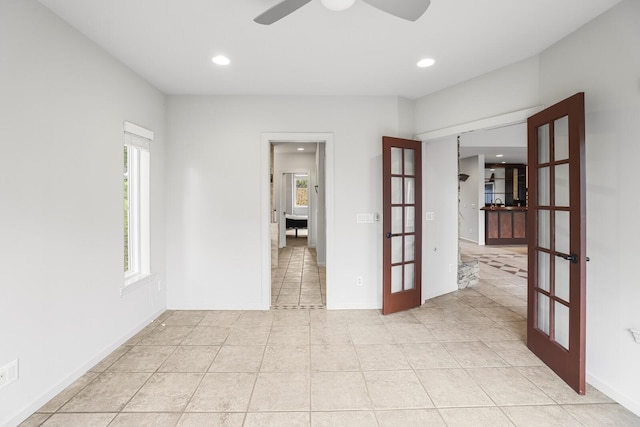 1853 Lafever Ridge Rd, Silver Point, TN 38582 - unfurnished room with french doors, healthy amount of natural light, light tile patterned flooring, ceiling fan, and recessed lighting