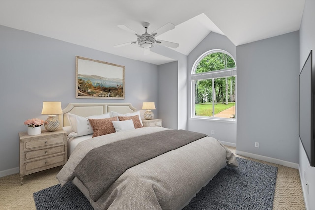 1853 Lafever Ridge Rd, Silver Point, TN 38582 - carpeted bedroom featuring baseboards, vaulted ceiling, and a ceiling fan