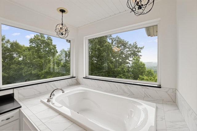 1853 Lafever Ridge Rd, Silver Point, TN 38582 - bathroom with a chandelier and a garden tub