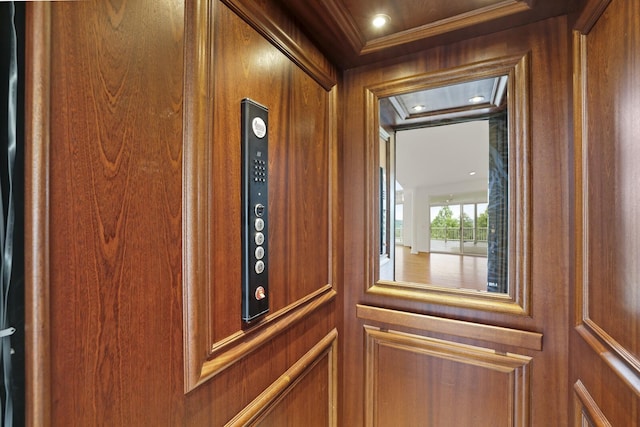 1853 Lafever Ridge Rd, Silver Point, TN 38582 - elevator with crown molding and recessed lighting