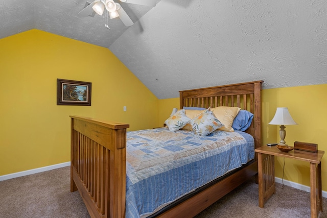 154 Jasons Way, Leoma, TN 38468 - carpeted bedroom with lofted ceiling, a textured ceiling, baseboards, and ceiling fan
