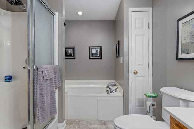 154 Jasons Way, Leoma, TN 38468 - full bathroom featuring a stall shower, a garden tub, vanity, and toilet