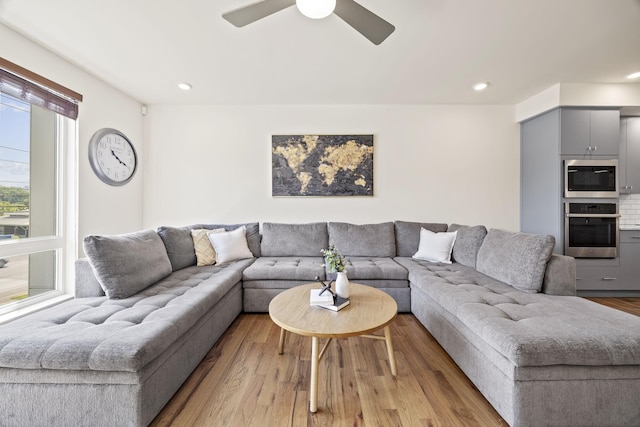 3746 Central Pike Unit 15, Hermitage, TN 37076 - living room featuring light wood-style floors, ceiling fan, and recessed lighting