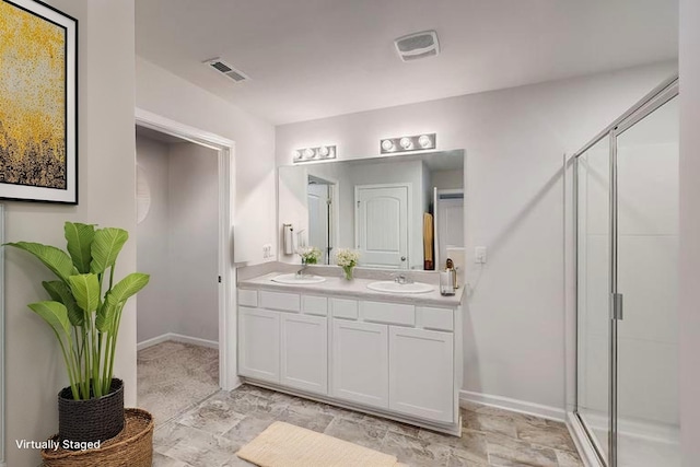 18 Pointer Pl, Lebanon, TN 37087 - bathroom with double vanity, a stall shower, and stone finish flooring