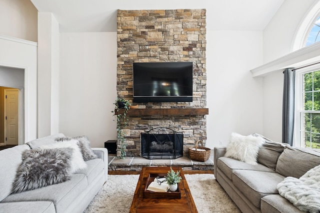 119 Abercairn Dr, Franklin, TN 37064 - living room with a stone fireplace and wood finished floors