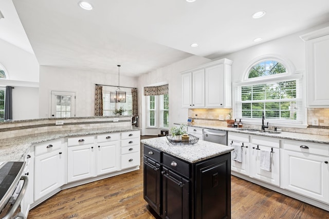 119 Abercairn Dr, Franklin, TN 37064 - kitchen with a sink, dishwasher, dark cabinetry, backsplash, and recessed lighting