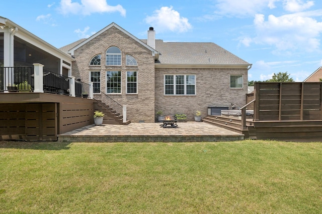 119 Abercairn Dr, Franklin, TN 37064 - rear view of house featuring stairway, brick siding, a patio, and a chimney