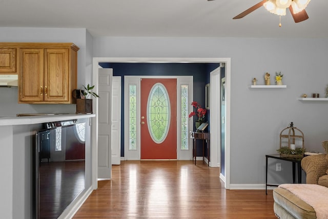 4291 Skelley Rd, Santa Fe, TN 38482 - foyer entrance with wood finished floors, ceiling fan, and baseboards