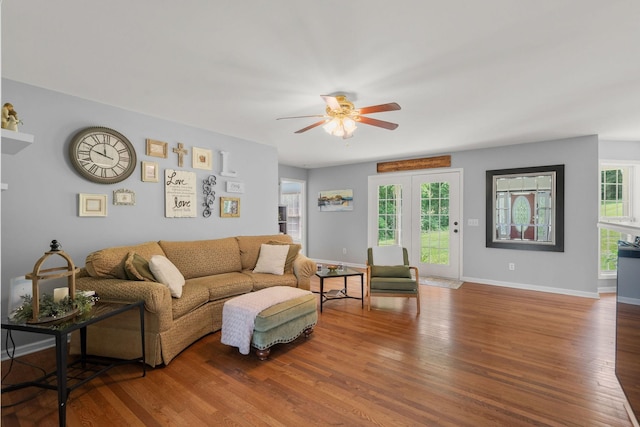 4291 Skelley Rd, Santa Fe, TN 38482 - living area featuring ceiling fan, wood finished floors, and baseboards