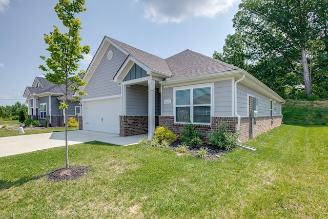 1003 Autumnwood Dr, Dickson, TN 37055 - craftsman-style home featuring brick siding, concrete driveway, a front lawn, roof with shingles, and an attached garage
