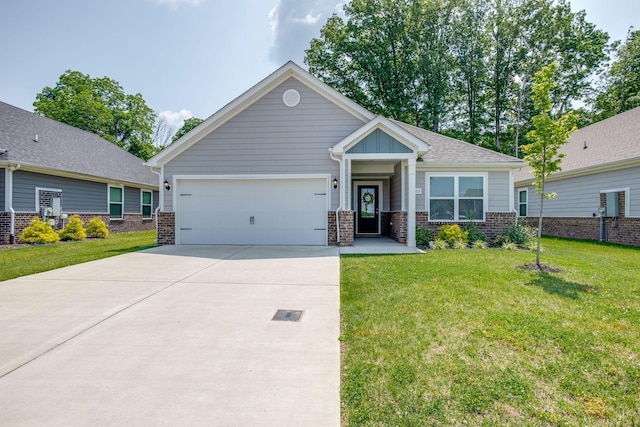 1003 Autumnwood Dr, Dickson, TN 37055 - craftsman-style house with concrete driveway, a garage, brick siding, and a front lawn