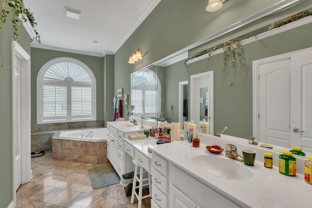 4090 Ironwood Dr, Greenbrier, TN 37073 - full bath with double vanity, ornamental molding, a bath, and marble finish floors