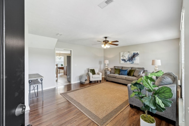4219 Zephyr Ct, Murfreesboro, TN 37128 - living area featuring a ceiling fan, wood finished floors, and baseboards