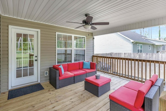 3128 Crow Rd NE, Dalton, GA 30721 - wooden terrace with an outdoor hangout area and a ceiling fan