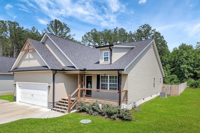 3128 Crow Rd NE, Dalton, GA 30721 - view of front of home featuring a porch, a garage, a shingled roof, concrete driveway, and central AC unit