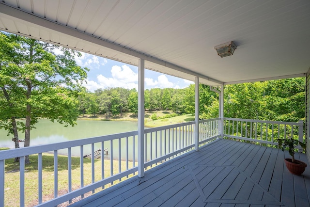 222 Bennie Camp Rd, Dunlap, TN 37327 - wooden terrace with a water view and view of wooded area
