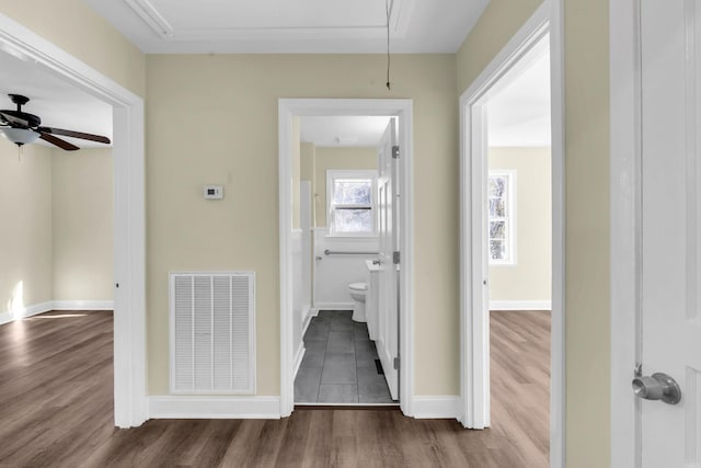 806 Drummond Dr, Nashville, TN 37211 - hallway featuring attic access, dark wood-type flooring, and baseboards