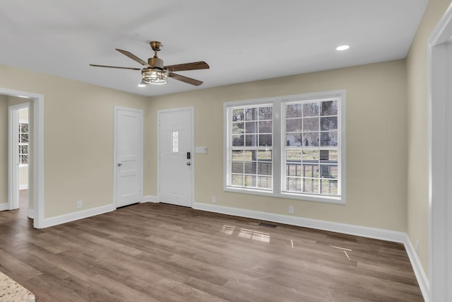 806 Drummond Dr, Nashville, TN 37211 - foyer featuring baseboards, ceiling fan, wood finished floors, and recessed lighting