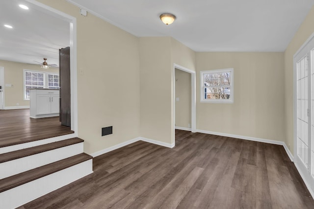 806 Drummond Dr, Nashville, TN 37211 - unfurnished room with dark wood-type flooring, plenty of natural light, a ceiling fan, baseboards, and recessed lighting