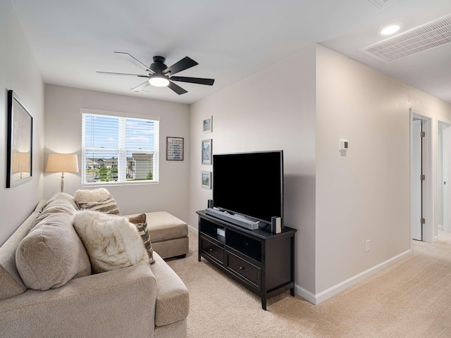7231 Carrie Ct, Antioch, TN 37013 - living room with light colored carpet, ceiling fan, and baseboards