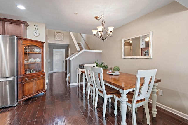 1071 Muna Ct, Spring Hill, TN 37174 - dining area featuring a chandelier, baseboards, dark wood-style floors, recessed lighting, and stairway