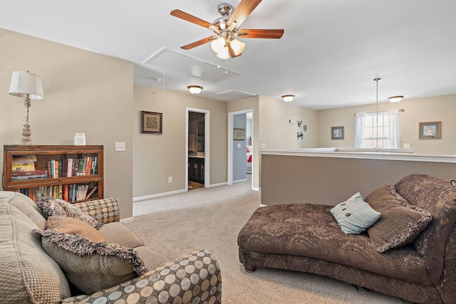 1071 Muna Ct, Spring Hill, TN 37174 - living area with attic access, ceiling fan, carpet flooring, and baseboards