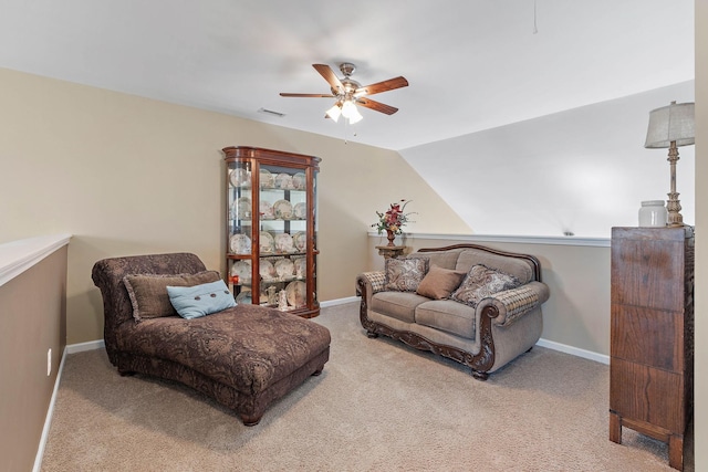 1071 Muna Ct, Spring Hill, TN 37174 - living area featuring a ceiling fan, carpet flooring, baseboards, and vaulted ceiling