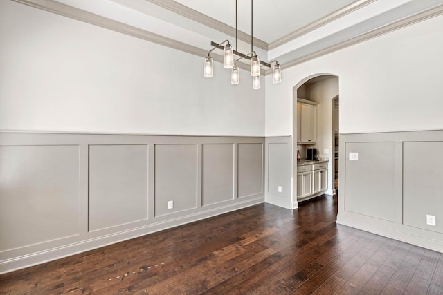 1210 Proprietors Pl, Murfreesboro, TN 37128 - spare room with a decorative wall, arched walkways, crown molding, wainscoting, and a raised ceiling