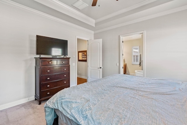 1210 Proprietors Pl, Murfreesboro, TN 37128 - bedroom featuring crown molding, carpet flooring, a raised ceiling, ensuite bathroom, and baseboards